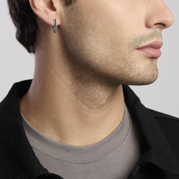 Orecchino Uomo In Argento 925 Con Cubico Zirconia | Perno Triangolare 8mm CZ Trasparente | Gioiello Minimal